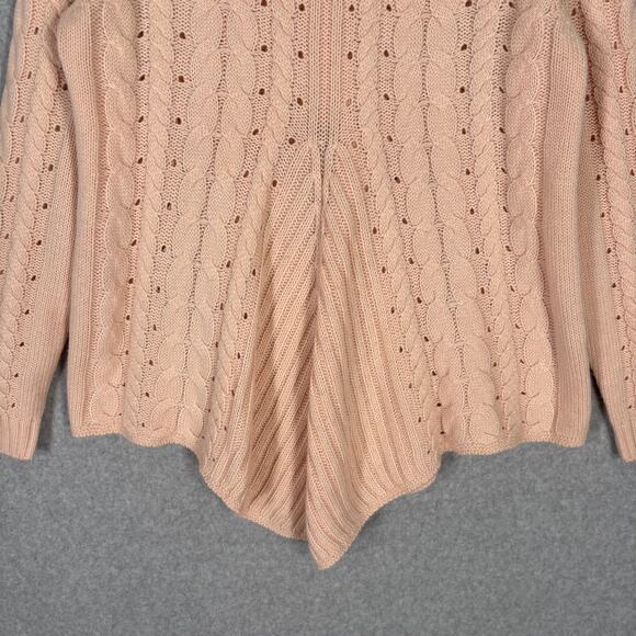 One The Land Sweater Medium Pink Cable Lace Up Back Flowy Feminine Twee Coquette - Picture 4 of 13